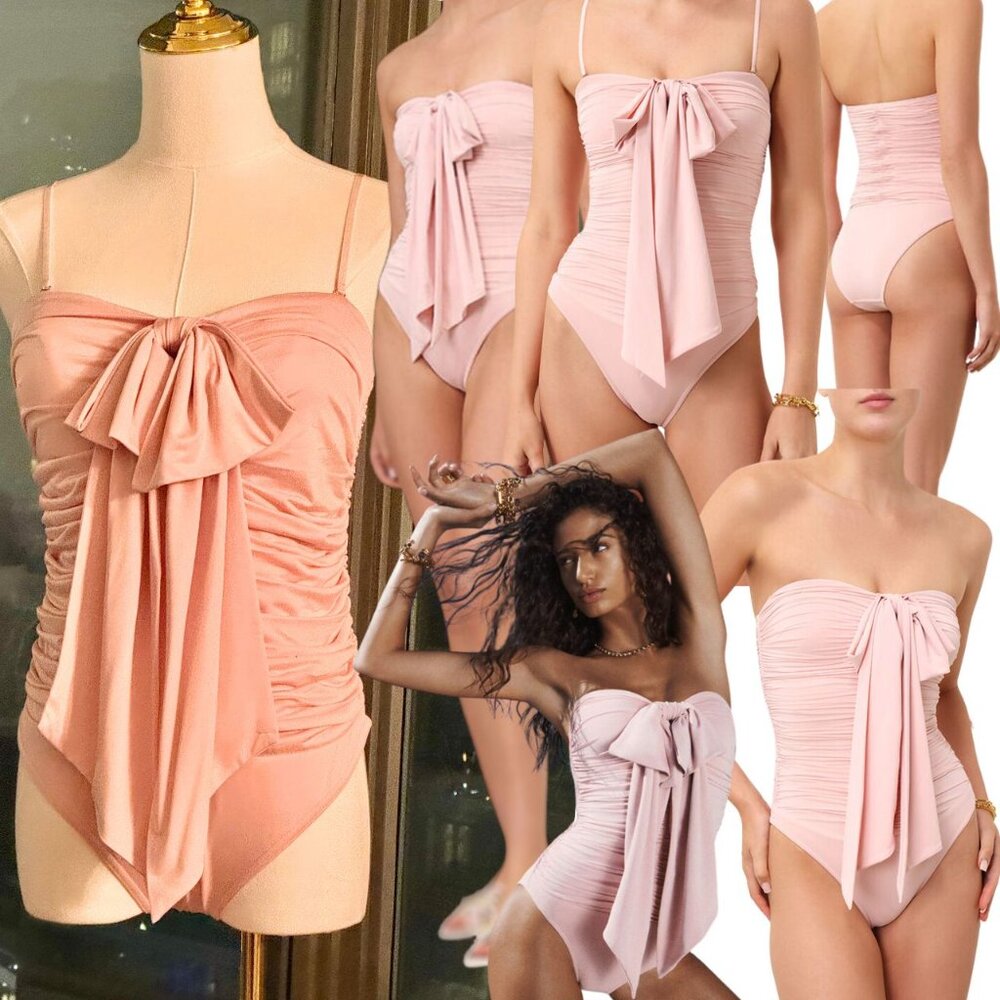 🆕 ZIMMERMANN 🧿 NWT August Drape Bow 1PC Bathing Suit - Dusty Pink Sz 1 US 4/6